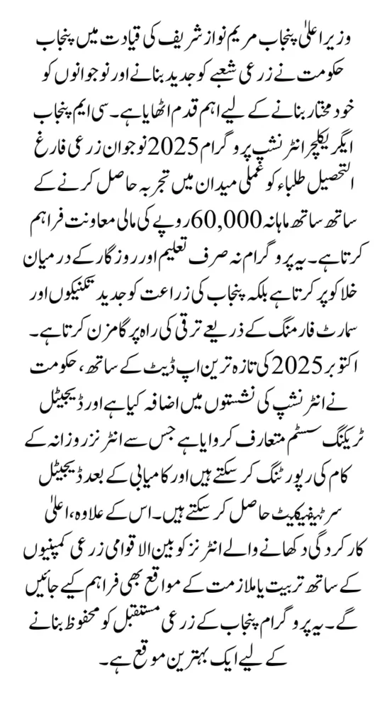 CM Punjab Agriculture Internship Program 2025 October Update: Rs. 60,000 Monthly with Hands-On Field Experience